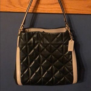 Black quilted leather coach bag